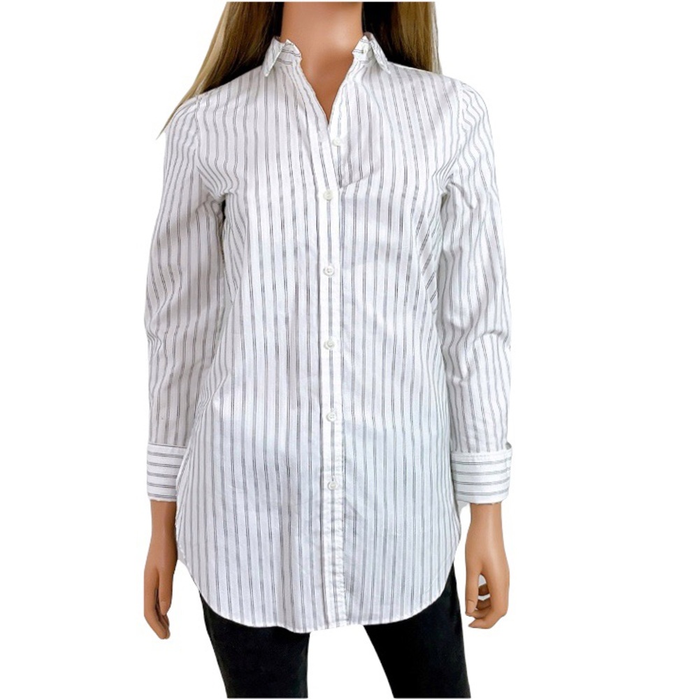 J Crew White Buttoned Up Poplin Pin Stripe Tunic Shirt